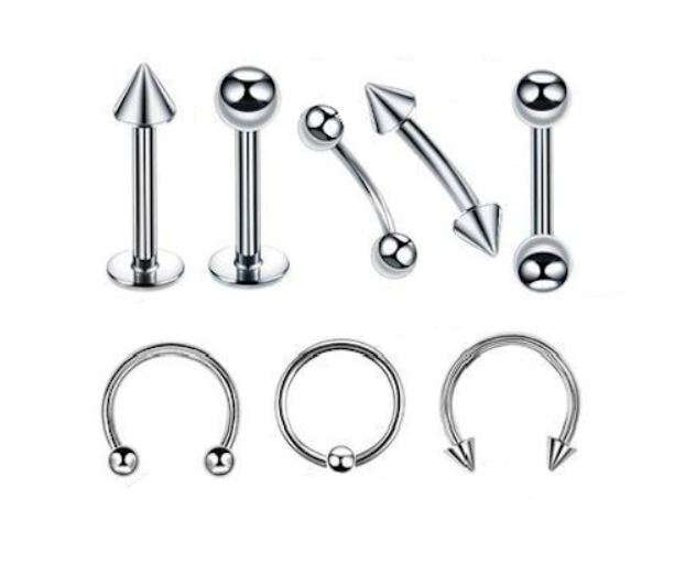 Body Piercing Surgical Steel Nose Ring, Septum Ring, and Eyebrow Piercing - 42-Piece Set