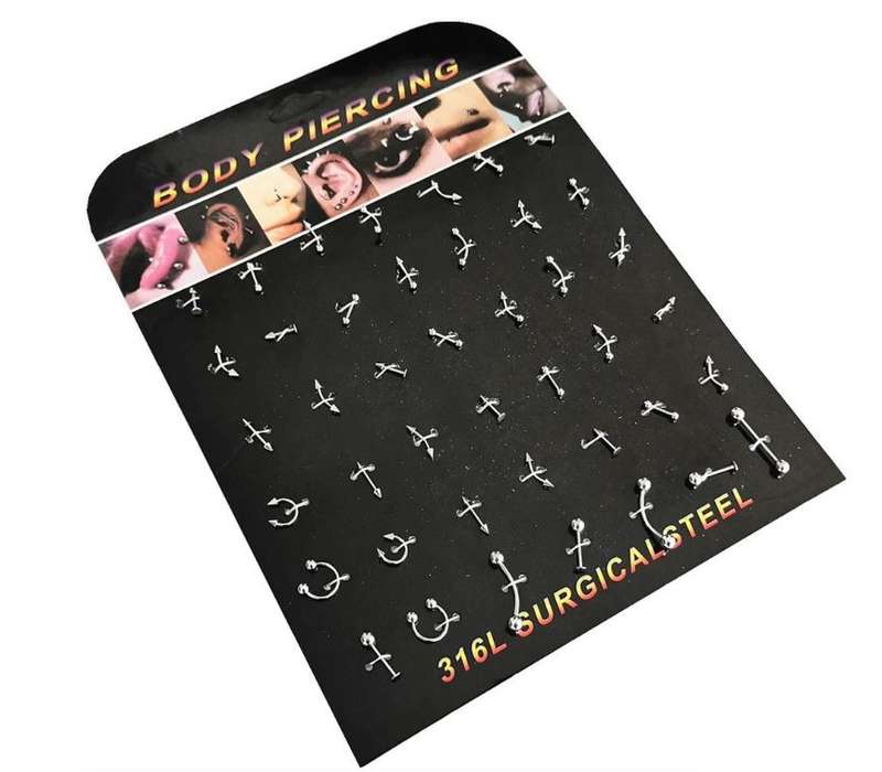 Body Piercing Surgical Steel Nose Ring, Septum Ring, and Eyebrow Piercing - 42-Piece Set