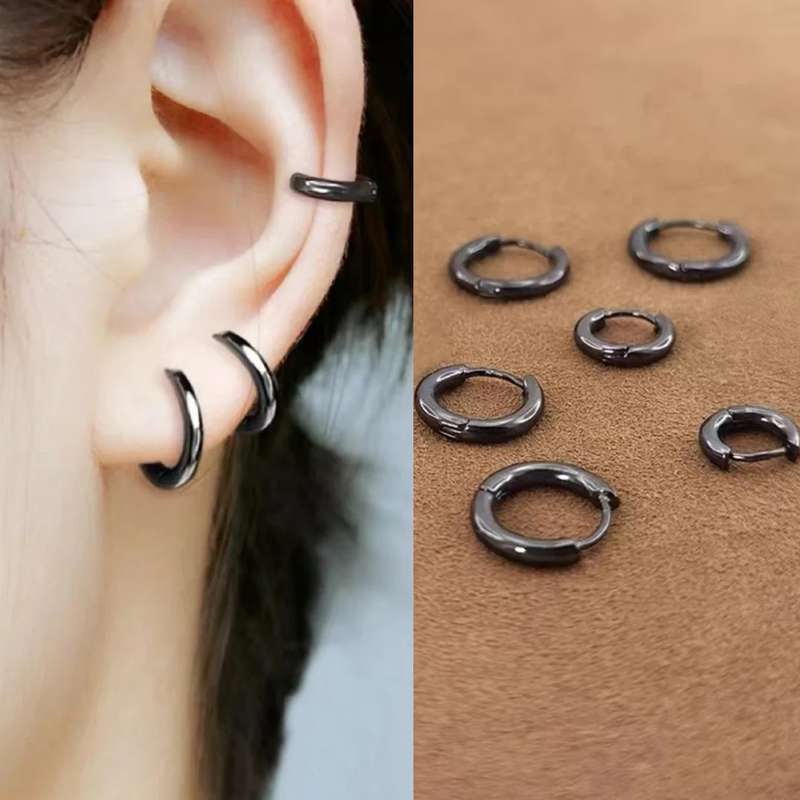 Black Hoop Earring Stainless Steel