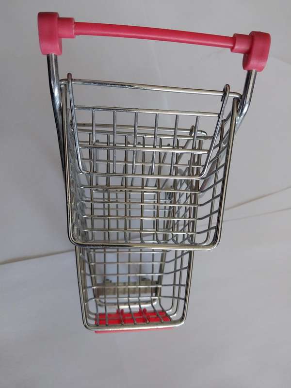 Miniature Double Shopping Trolley, Red, Size 170mm x 100mm x 130mm, See Photo's For More Info