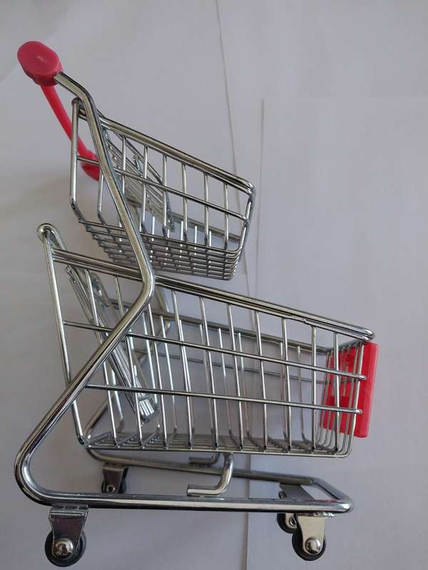 Miniature Double Shopping Trolley, Red, Size 170mm x 100mm x 130mm, See Photo's For More Info