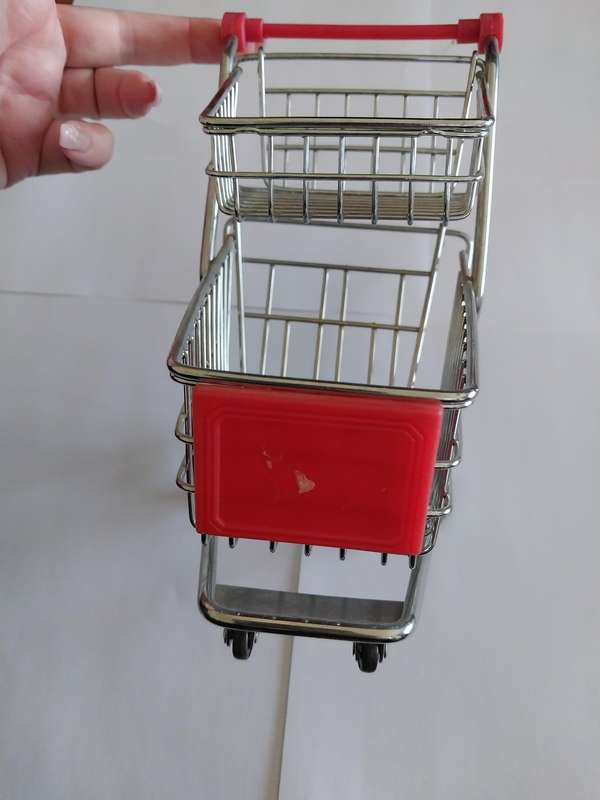 Miniature Double Shopping Trolley, Red, Size 170mm x 100mm x 130mm, See Photo's For More Info