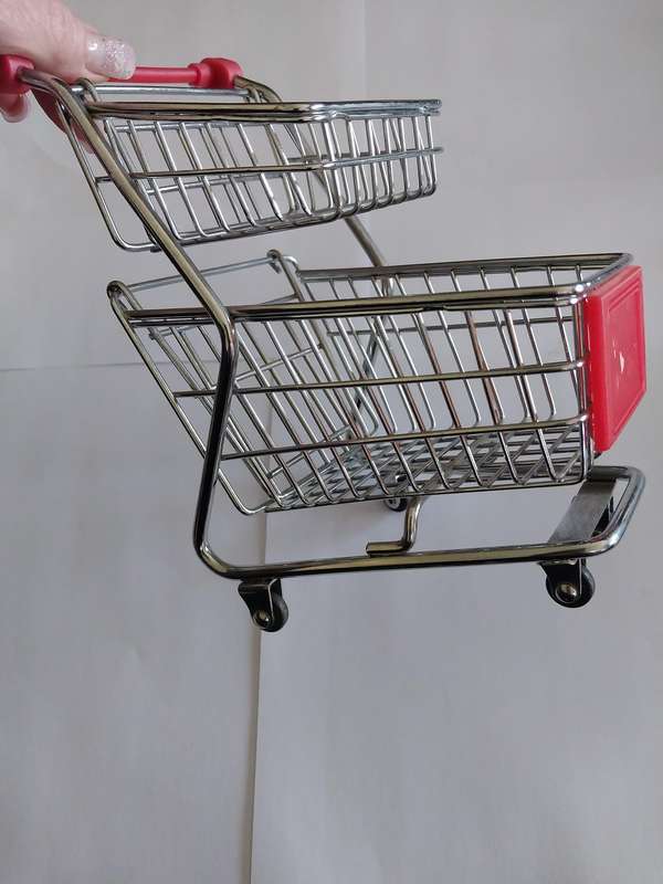 Miniature Double Shopping Trolley, Red, Size 170mm x 100mm x 130mm, See Photo's For More Info