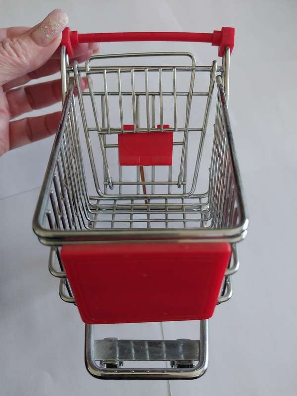 Miniature Shopping Trolley, Red, Size 140mm x 130mm x 190mm, See Photo's For More Info