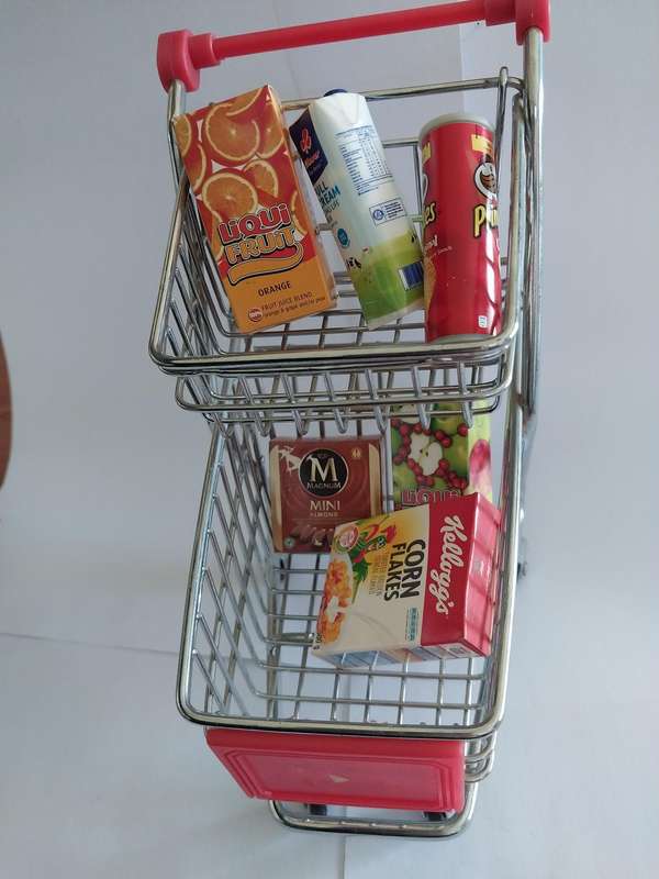 Miniature Double Shopping Trolley, Red, Size 170mm x 100mm x 130mm, See Photo's For More Info