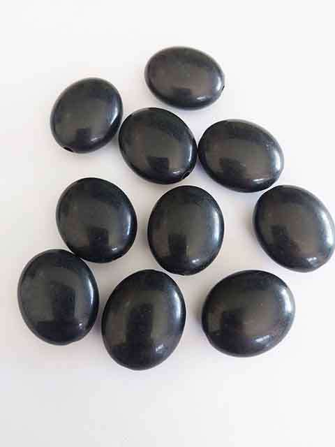 Acrylic Beads, Flat Oval, Black, Hole Side To Side, 24mm x 20mm, 8pc