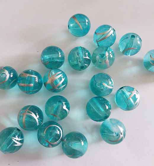 Acrylic Beads, Round, Turquoise With Silver, 14mm, 8pc