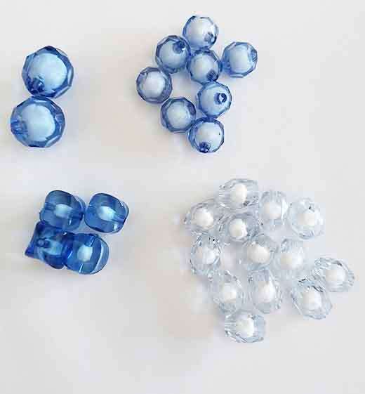 Acrylic Beads, Mixed, Blue+White Center, 2 - 16mm, 4 - 12mm, 8 - 11mm, 12 - 10mm x 9mm