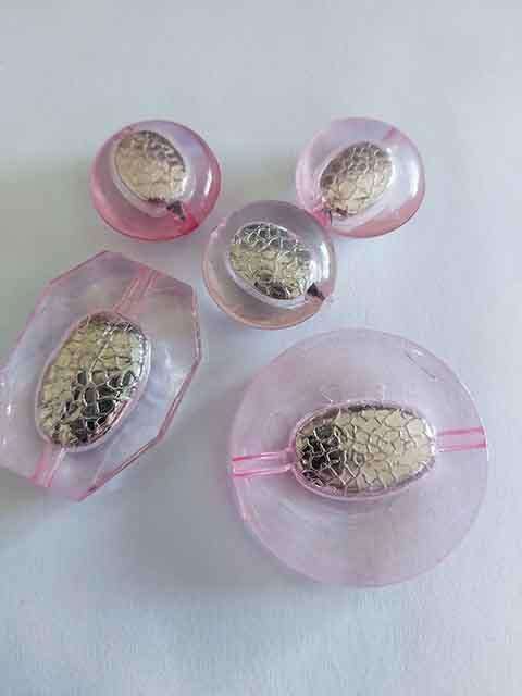 Acrylic Beads, Mixed, Pink With Silver Centre, Mixed Shapes & Sizes, 5pc