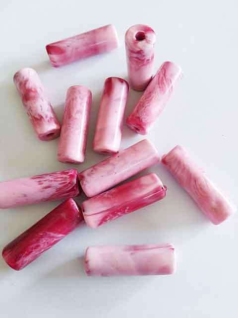 Acrylic Beads, Long Round, Pink, 34mm x 12mm, 4pc