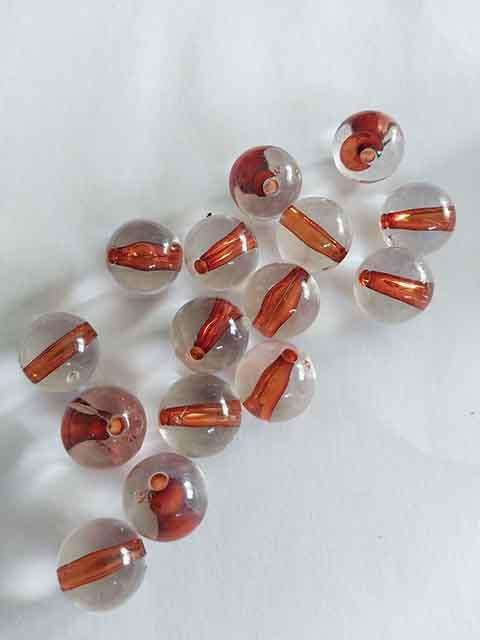 Acrylic Beads, Round, Clear With Brown Centre, 14mm, 4pc