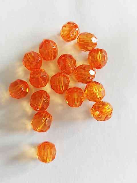 Acrylic Beads, Round Facetted, Orange, 10mm, 10pc
