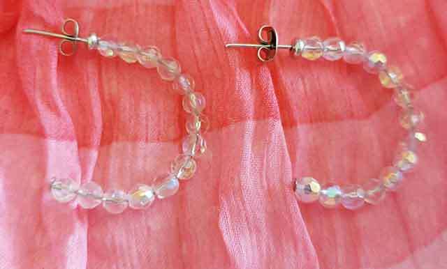 Earrings, Light Pink AB Crystal Beads, Nickel Findings+Ear Studs, 30mm, 2pc