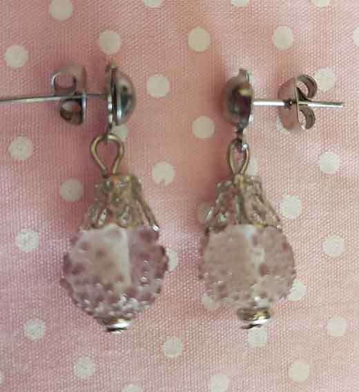 Earrings, Purple Bubble Beads, Nickel Findings And Nickel Ear Studs,  26mm