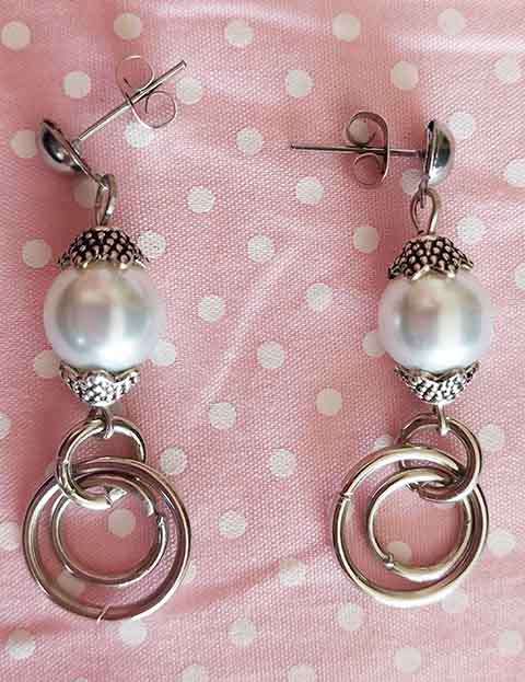 Earrings, White Glass Pearls, Nickel Findings And Ear Studs, 45mm, 2pc
