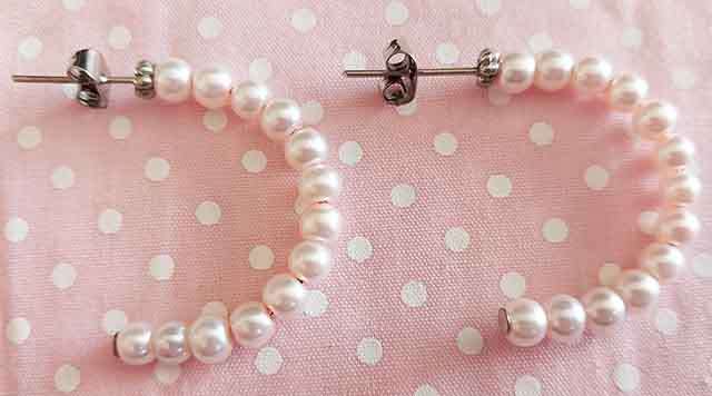 Earrings, Pink Glass Pearls, Nickel Findings And Ear Studs, 28mm Diameter, 2pc