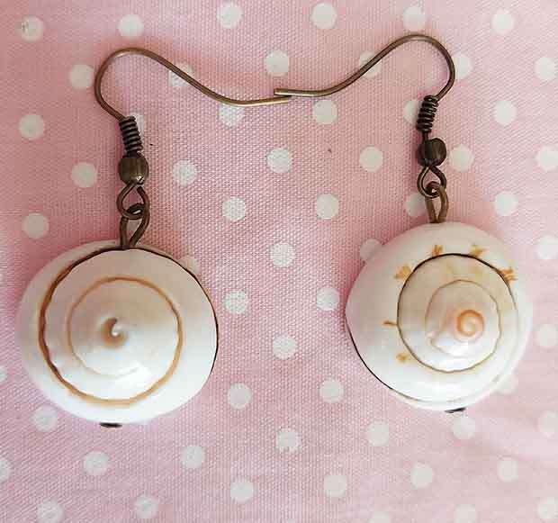 Earrings, Shell Beads, Bronze Findings And Ear Hooks, 38mm, 2pc