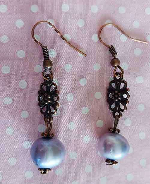 Earrings, Lilac Freshwater Pearls, Copper Findings And Ear Hooks, 48mm, 2pc