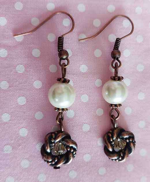 Earrings, Yellow Glass Pearls+Yellow Swarovski Crystal Beads, Copper Findings And Ear Hooks, 50mm