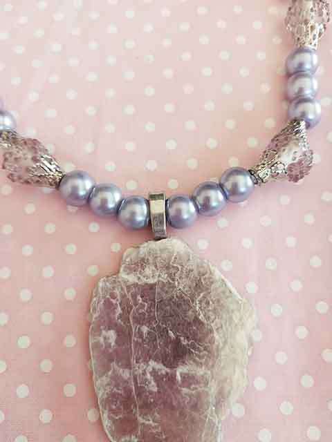 Necklace, Lilac Glass Pearls+Lilac Bubble Beads+Lilac Semi, Nickel Findings, Lobster Clasp, 46cm+5cm