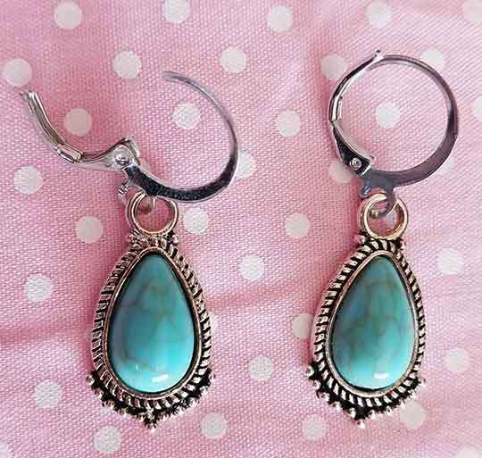 Earrings, Faux Turquoise, Nickel Findings And Ear Hooks, 37mm