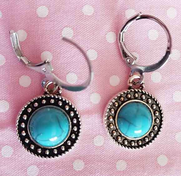 Earrings, Faux Turquoise, Nickel Findings And Ear Hooks, 32mm