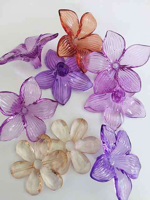 Acrylic Shapes, Flower, Mixed Shapes & Colours, ±58mm, 9pc
