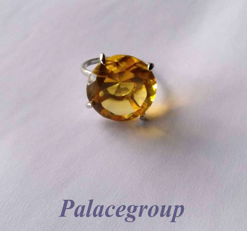 Display Ring, Silver Alloy + Round Cut Simulated Citrine, Ring Size ±28mm, Dia 29mm, Height 18mm