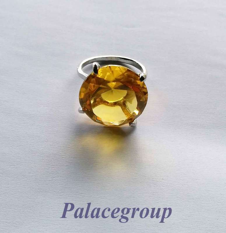 Display Ring, Silver Alloy + Round Cut Simulated Citrine, Ring Size ±28mm, Dia 29mm, Height 18mm