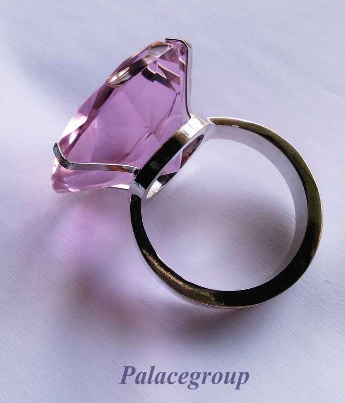 Display Ring, Silver Alloy + Round Cut Simulated Pink Tourmaline, Size ±45mm, Dia 54mm, Height 30mm