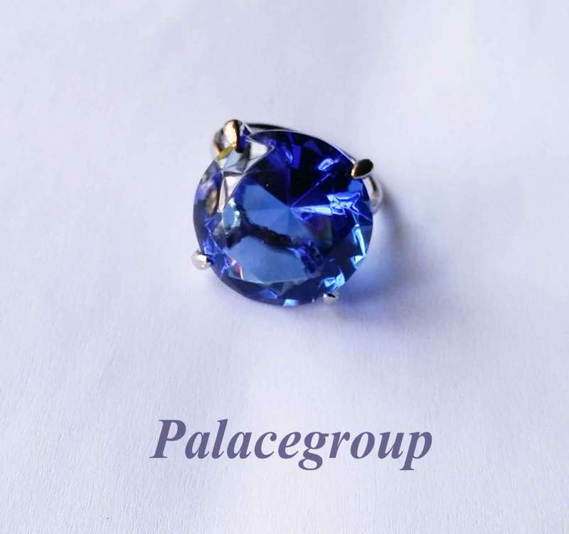 Display Ring, Silver Alloy + Round Cut Simulated Sapphire, Ring Size ±28mm, Dia 29mm, Height 18.5mm
