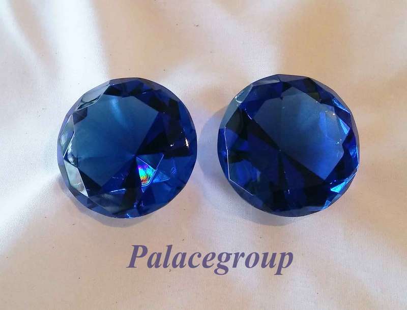 Display Item, 2 x Sapphire Blue Crystals, Round Cut, Dia 39.4mm, Height 25.3mm, Weight 33gr