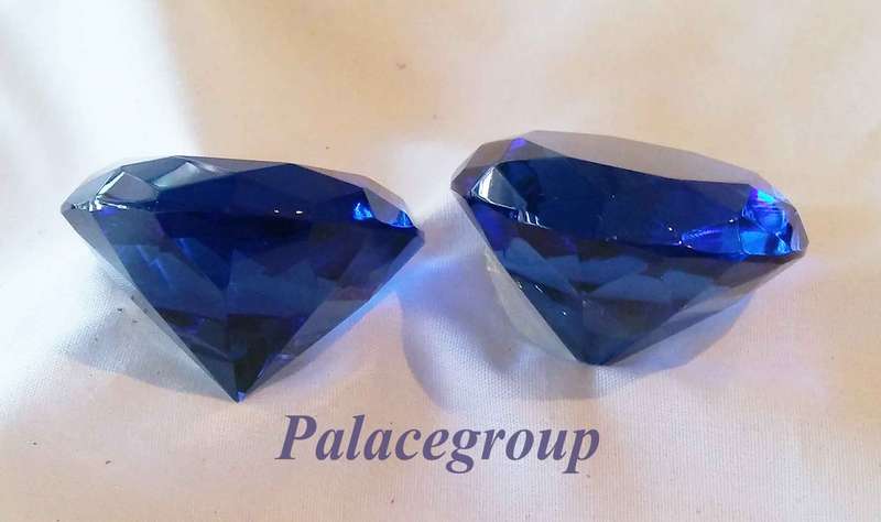 Display Item, 2 x Sapphire Blue Crystals, Round Cut, Dia 39.4mm, Height 25.3mm, Weight 33gr