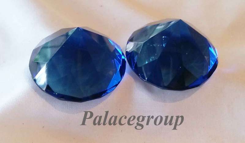 Display Item, 2 x Sapphire Blue Crystals, Round Cut, Dia 39.4mm, Height 25.3mm, Weight 33gr
