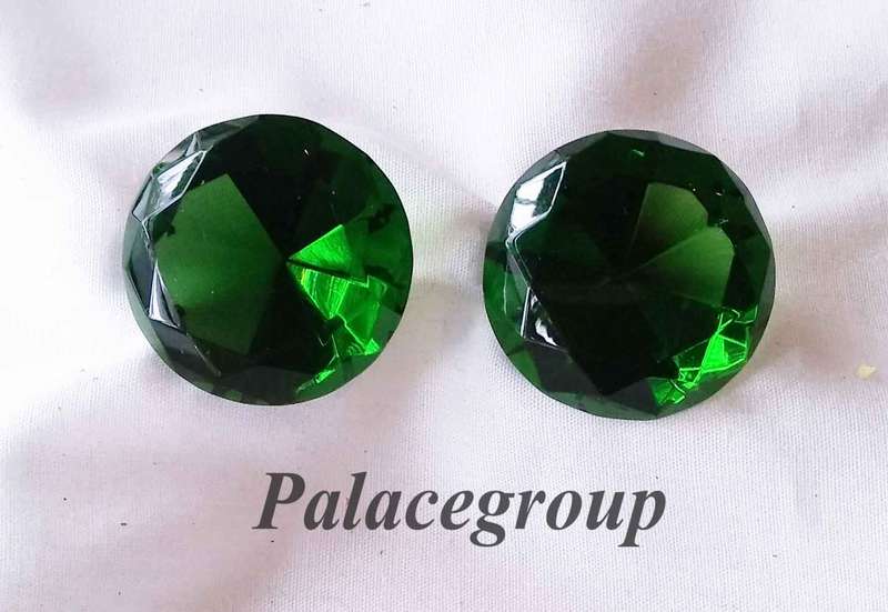 Display Item, 2 x  Emerald Green Crystals, Round Cut, Dia 30.4mm, Height 21.5mm, Weight 16.3gr
