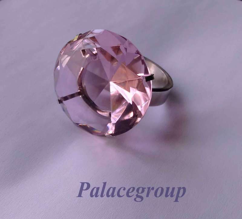 Display Ring, Silver Alloy + Round Cut Simulated Pink Tourmaline, Size ±45mm, Dia 54mm, Height 30mm