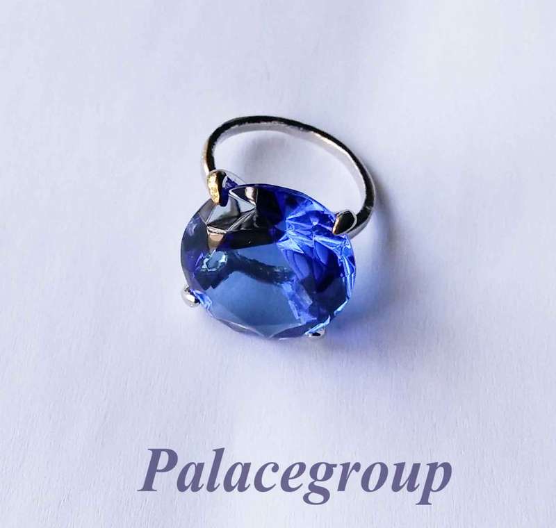 Display Ring, Silver Alloy + Round Cut Simulated Sapphire, Ring Size ±28mm, Dia 29mm, Height 18.5mm
