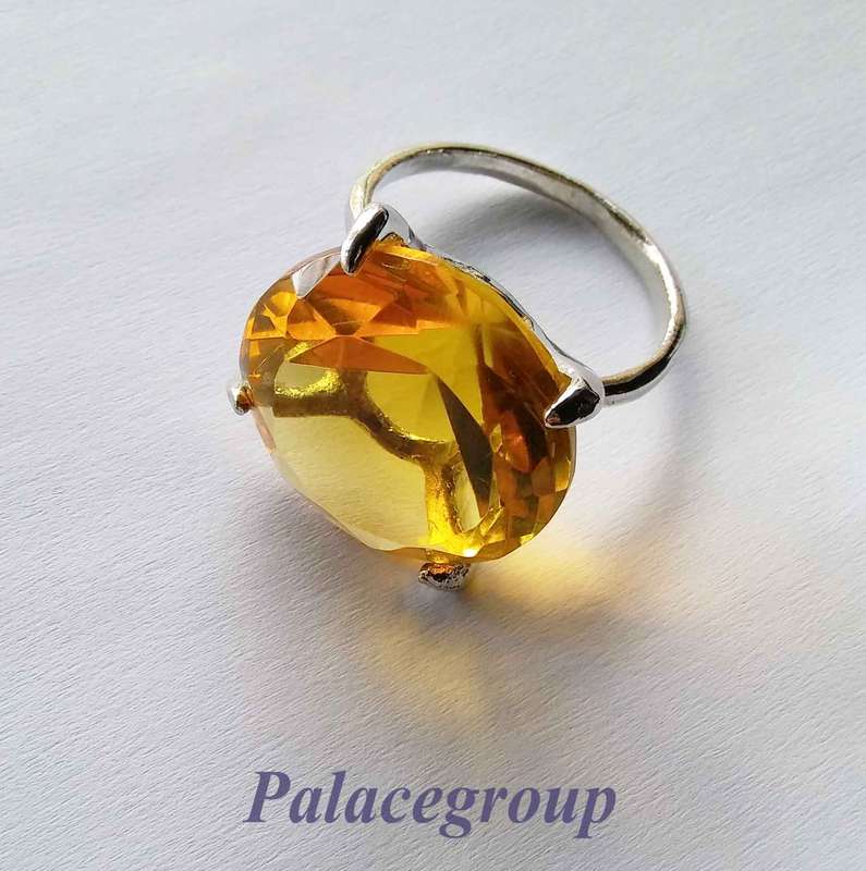 Display Ring, Silver Alloy + Round Cut Simulated Citrine, Ring Size ±28mm, Dia 29mm, Height 18mm
