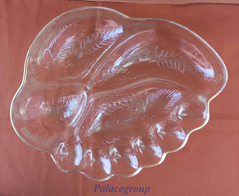 Heavy Clear Glass Platter / Snack Dish With Golden Trimming,  L ±435mm x W 350mm x H 50mm