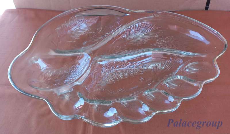 Heavy Clear Glass Platter / Snack Dish With Golden Trimming,  L ±435mm x W 350mm x H 50mm