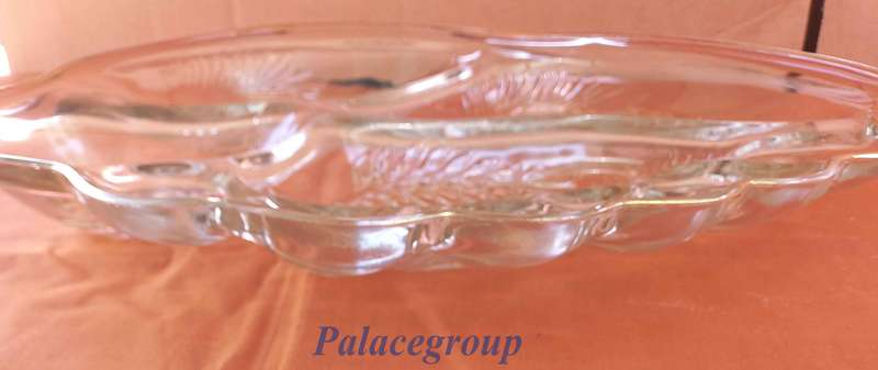 Heavy Clear Glass Platter / Snack Dish With Golden Trimming,  L ±435mm x W 350mm x H 50mm