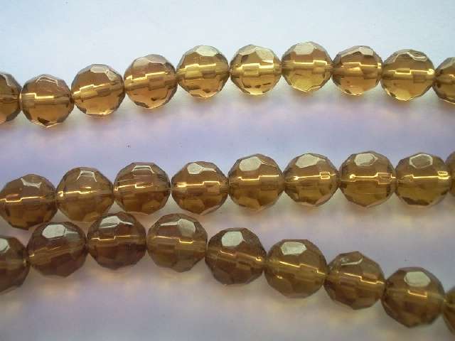 Facetted Glass Beads, Amber, 12mm, ±25pc