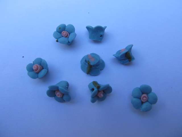 Flower, Rose, Made From Clay, Blue, 10mm, 5pc