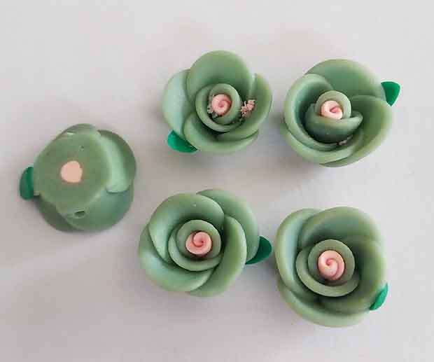 Flower, Rose, Made From Clay, Green, 15mm, 4pc