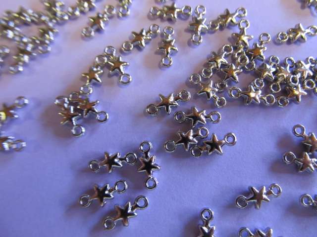 Connector, Star, Metal, Nickel Colour, 10mm, 20pc