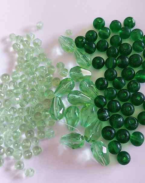 Glass Beads, Mixed, Green, 2 x 20pc, 1 x 10pc, Round & Teardrop