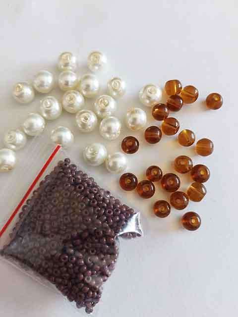 Glass Beads, Mixed, 2 x 20pc, 1 x 11gr Seedbeads, 6mm, 8mm, 11/0, Brown+Beige+Brown
