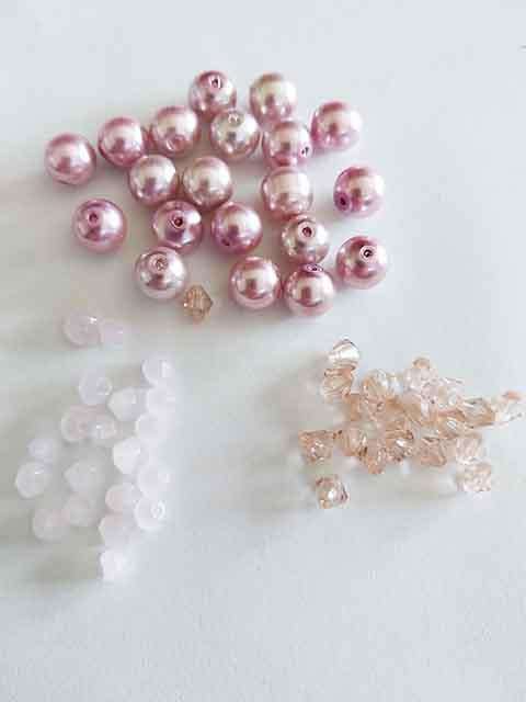 Glass Beads, Mixed, 3 x 20pc, Shades of Pink/Peach, Round+Bicone+Bicone, 8mm, 5mm, 4mm