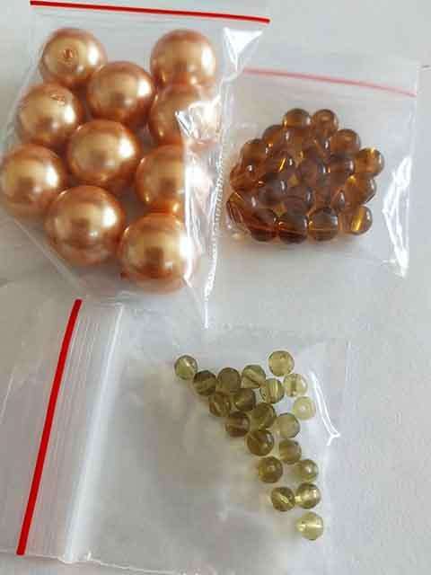 Glass Beads, Mixed, 2 x 20pc, 1 x 10pc, Orange+Brown+Khaki, Round, Facetted Round, 14mm, 6mm, 4mm