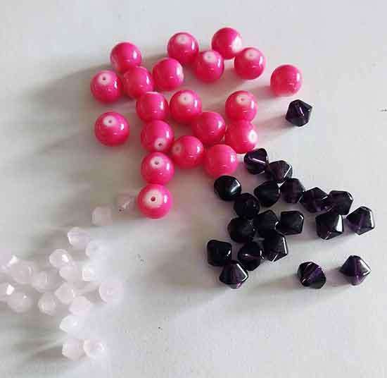 Glass Beads, Mixed, 3 x 20pc, Pink+Purple+Pink, Round, Bicone, Bicone, 8mm, 6mm, 4mm